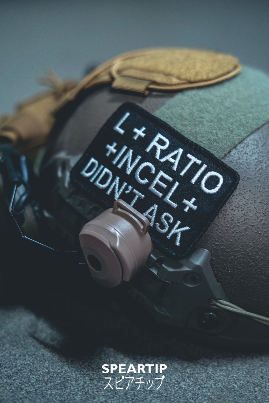 WW3 Helmet Patch — L+RATIO +INCEL+ DIDN'T ASK on ballistic helmet